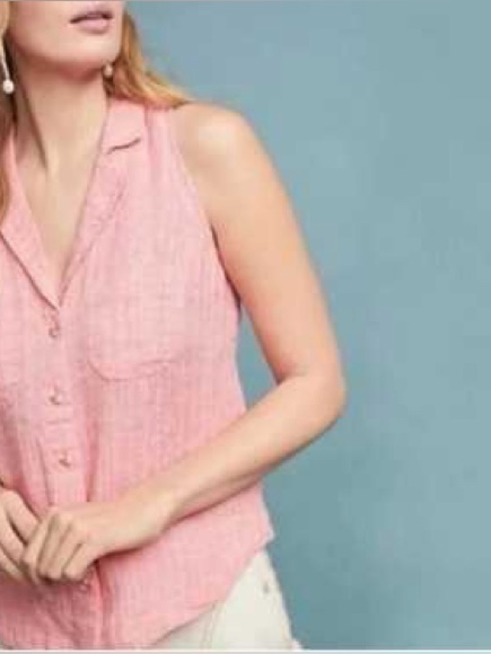 Maeve Anthropologie Felicity Coral Linen Sleeveless Button Top Size 6
